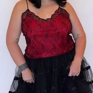 Vintage Fire Red and Black Lace Camisole/by Best Form Size 38/ Crop top